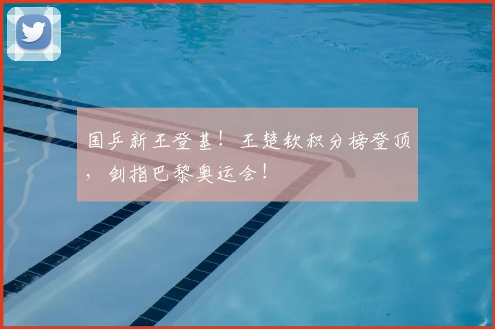 国乒新王登基！王楚钦积分榜登顶，剑指巴黎奥运会！